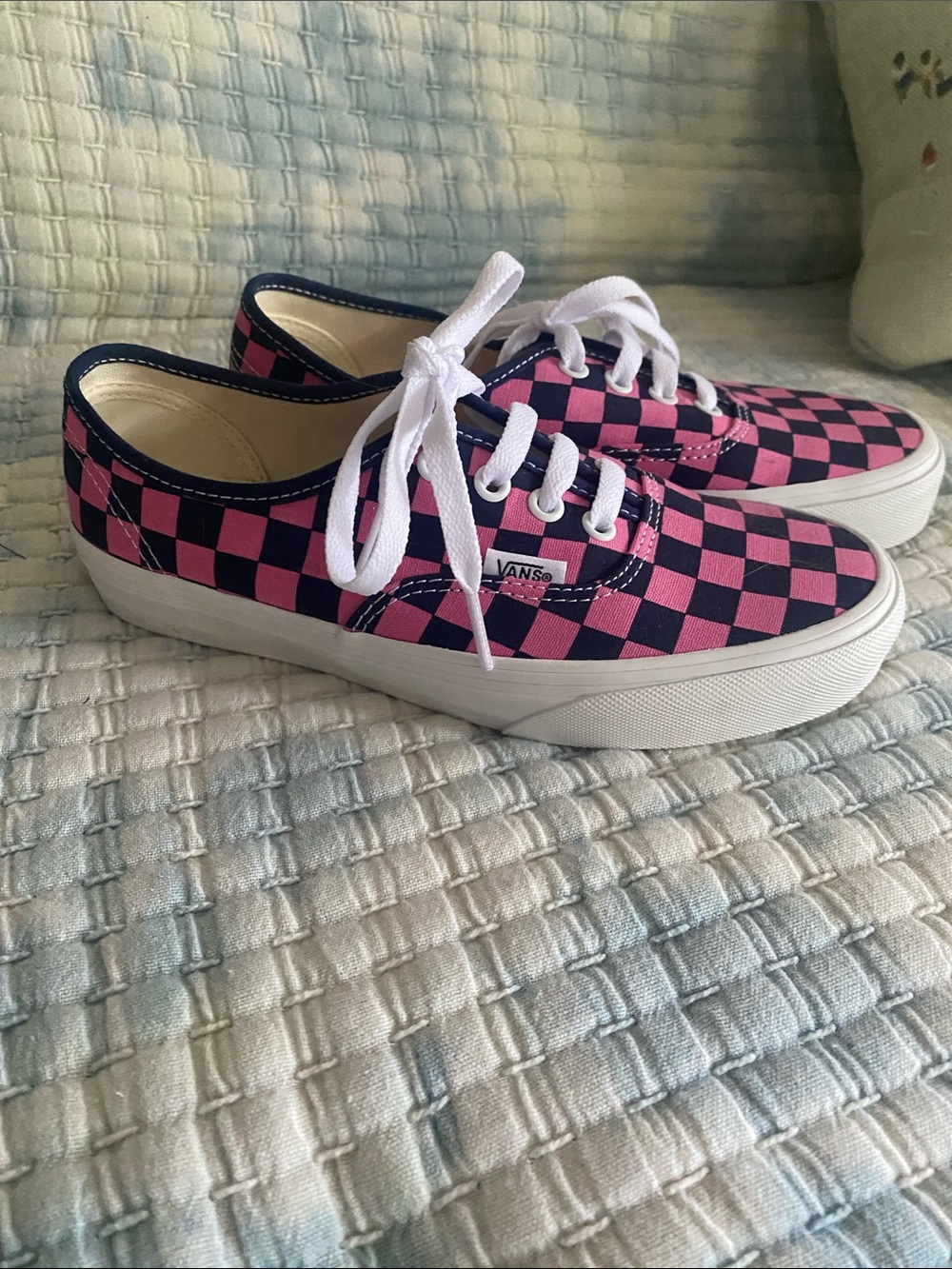Vans Pink and Blue Checkerboard Low Profile Sneakers